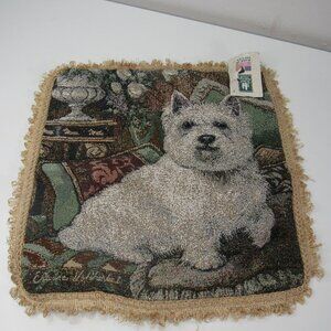 Vintage Tapestry Pillow Cover Case White Terrier Dog Lovers 18x17'' USA Made